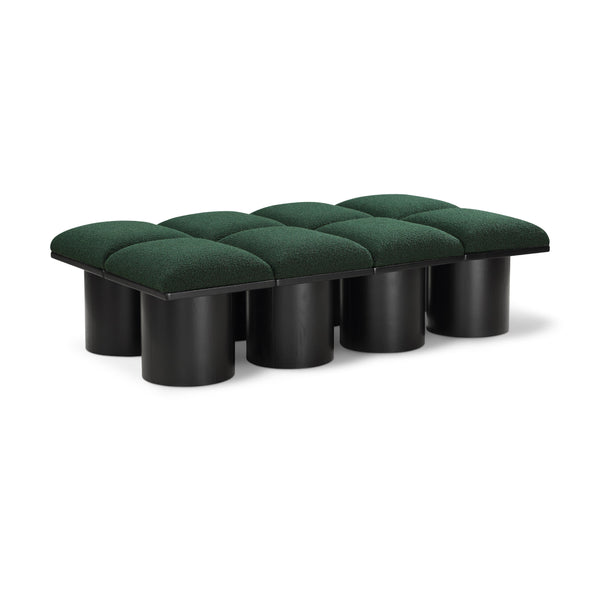 Meridian Pavilion Green Boucle Fabric Bench IMAGE 1