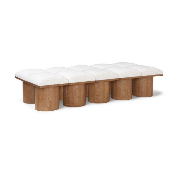Meridian Pavilion Cream Boucle Fabric Bench IMAGE 1