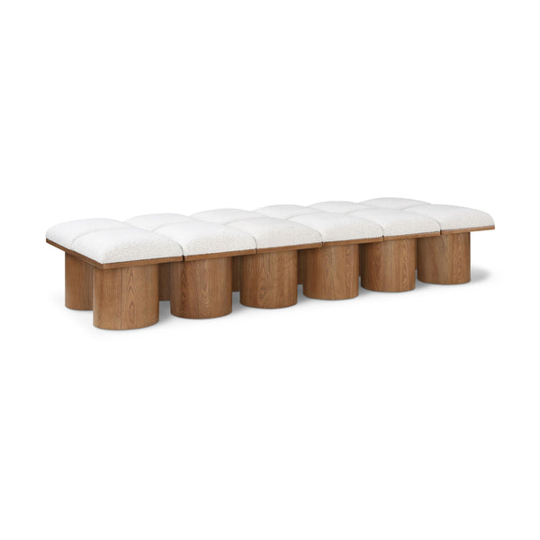 Meridian Pavilion Cream Boucle Fabric Bench IMAGE 1