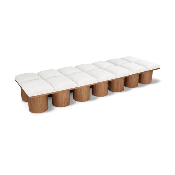 Meridian Pavilion Cream Boucle Fabric Bench IMAGE 1