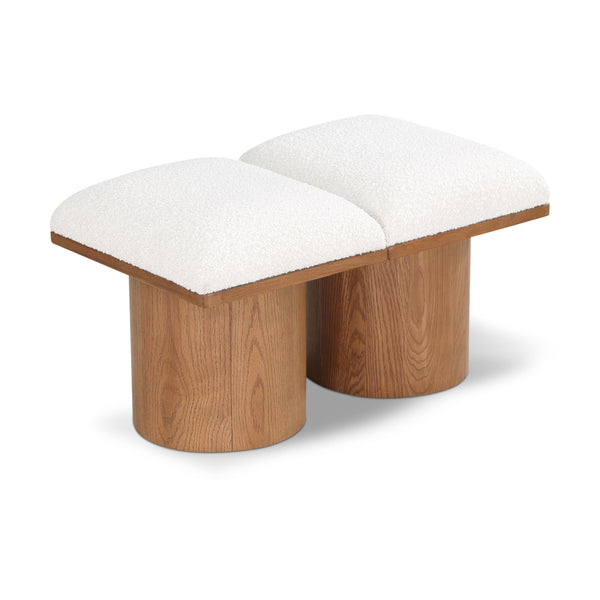 Meridian Pavilion Cream Boucle Fabric Bench IMAGE 1