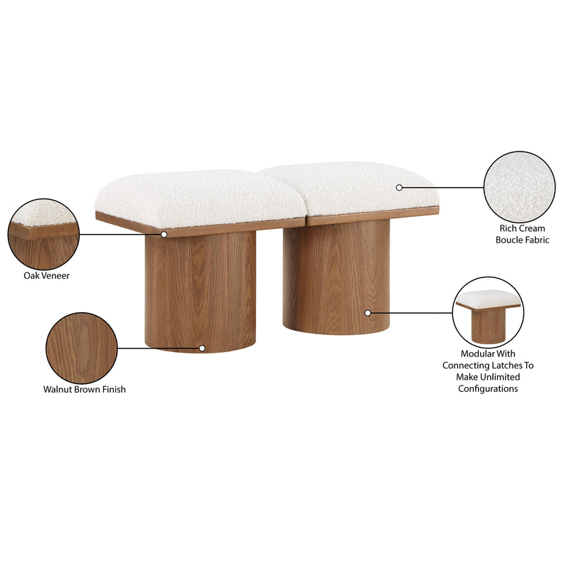 Meridian Pavilion Cream Boucle Fabric Bench IMAGE 8