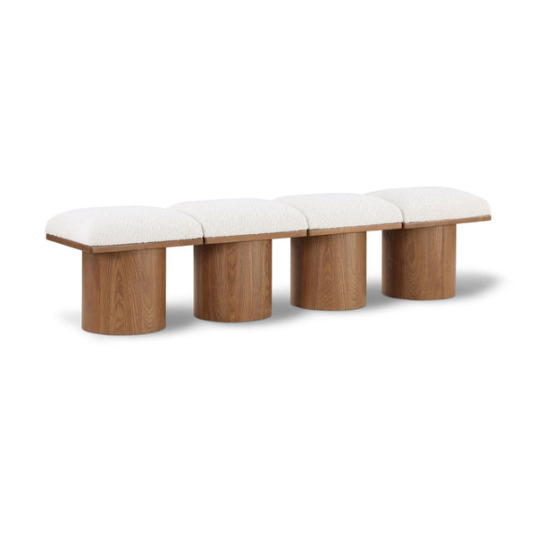 Meridian Pavilion Cream Boucle Fabric Bench IMAGE 1