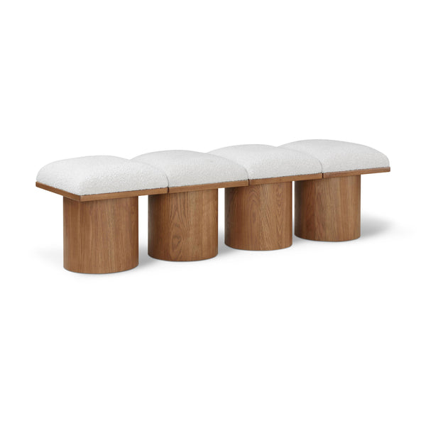 Meridian Pavilion Cream Boucle Fabric Bench IMAGE 1