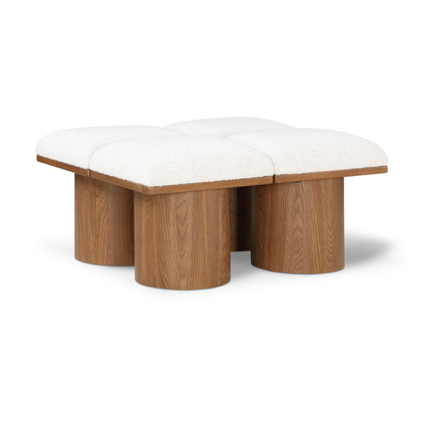 Meridian Pavilion Cream Boucle Fabric Bench IMAGE 1