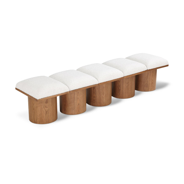 Meridian Pavilion Cream Boucle Fabric Bench IMAGE 1