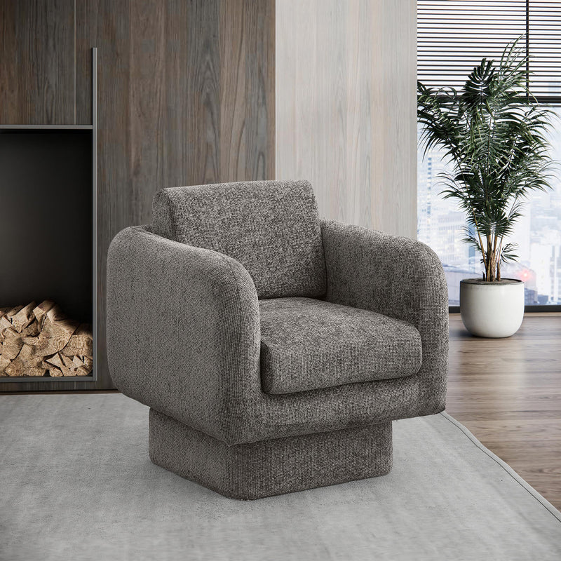 Meridian Alessandra Grey Chenille Fabric Swivel Accent Chair IMAGE 2