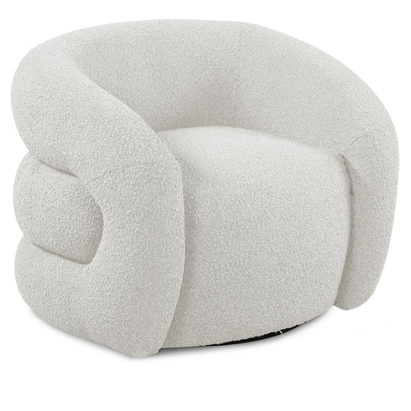 Meridian Roxbury Cream Boucle Fabric Swivel Accent Chair IMAGE 1