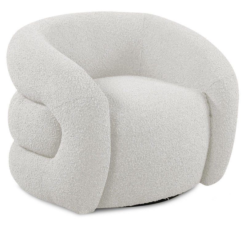 Meridian Roxbury Cream Boucle Fabric Swivel Accent Chair IMAGE 1