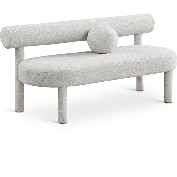 Meridian Parlor Cream Boucle Fabric Bench IMAGE 1