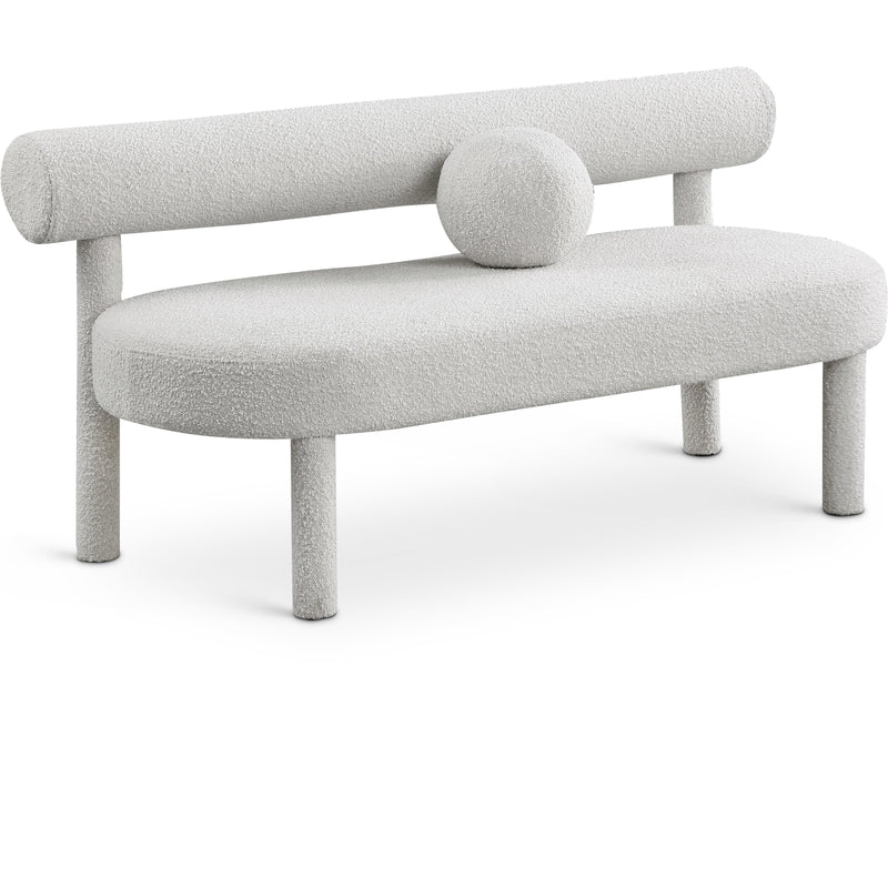 Meridian Parlor Cream Boucle Fabric Bench IMAGE 1