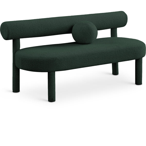 Meridian Parlor Green Boucle Fabric Bench IMAGE 1