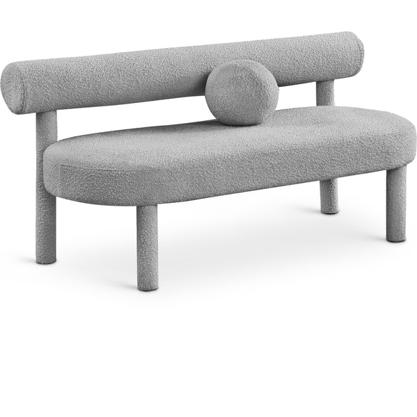 Meridian Parlor Grey Boucle Fabric Bench IMAGE 1