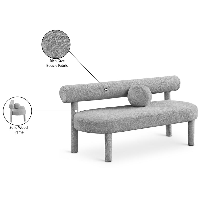 Meridian Parlor Grey Boucle Fabric Bench IMAGE 9