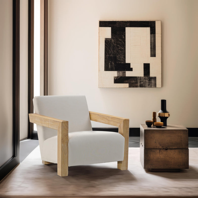 Meridian Ward Cream Linen Textured Fabric Accent Chair IMAGE 2