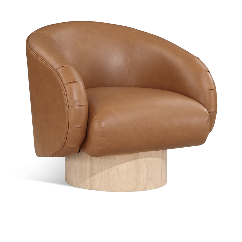 Meridian Gibson Cognac Vegan Leather Swivel Accent Chair IMAGE 1