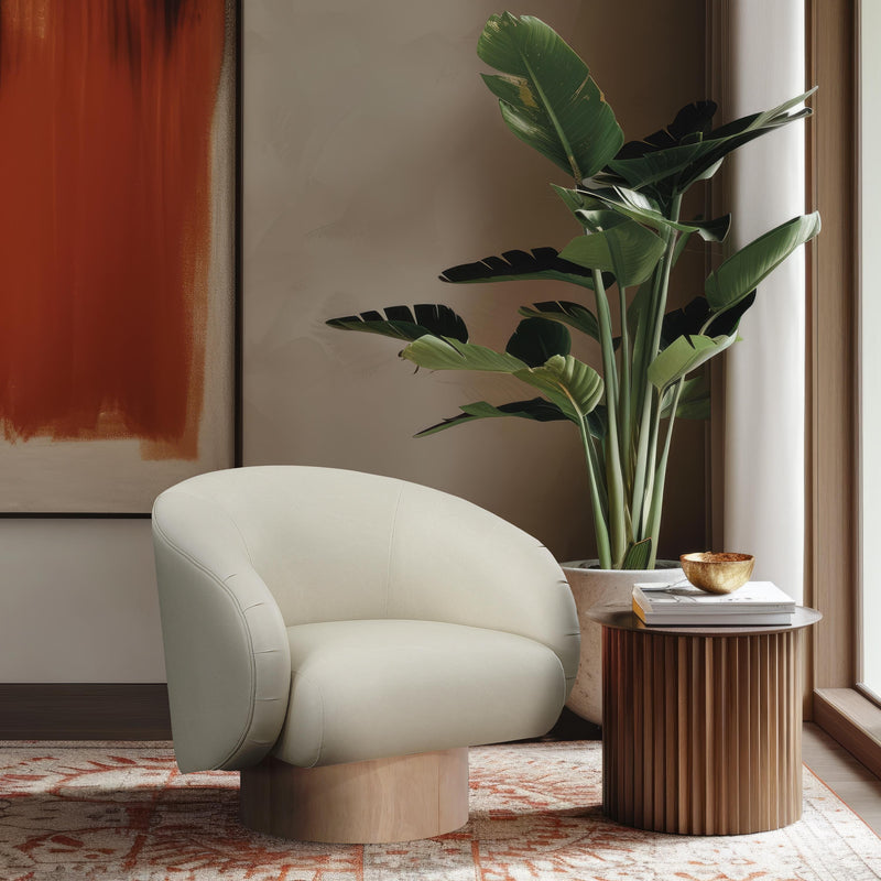 Meridian Gibson Cream Vegan Leather Swivel Accent Chair IMAGE 2
