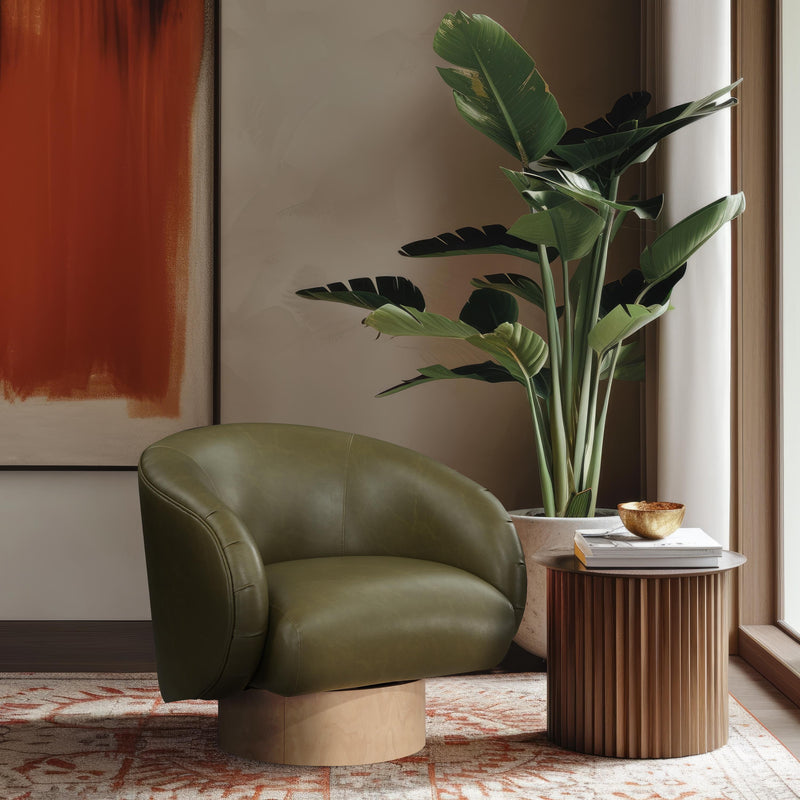 Meridian Gibson Olive Vegan Leather Swivel Accent Chair IMAGE 2