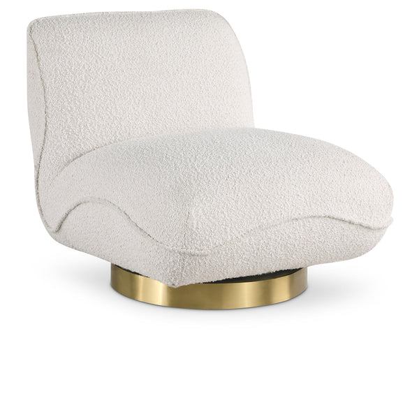 Meridian Geneva Cream Boucle Fabric Swivel Accent Chair IMAGE 1