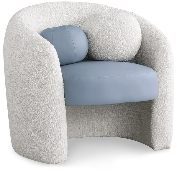 Meridian Acadia Blue Vegan Leather / Cream Boucle Fabric Accent Chair IMAGE 1