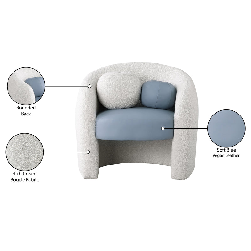 Meridian Acadia Blue Vegan Leather / Cream Boucle Fabric Accent Chair IMAGE 8