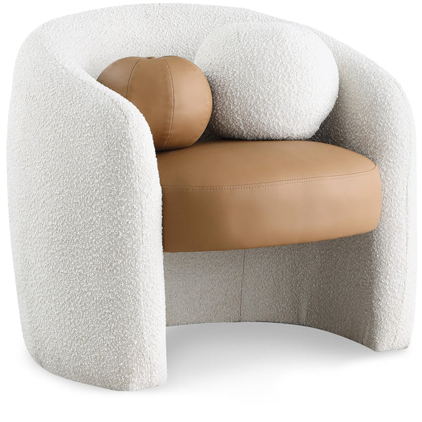 Meridian Acadia Cognac Vegan Leather / Cream Boucle Fabric Accent Chair IMAGE 1