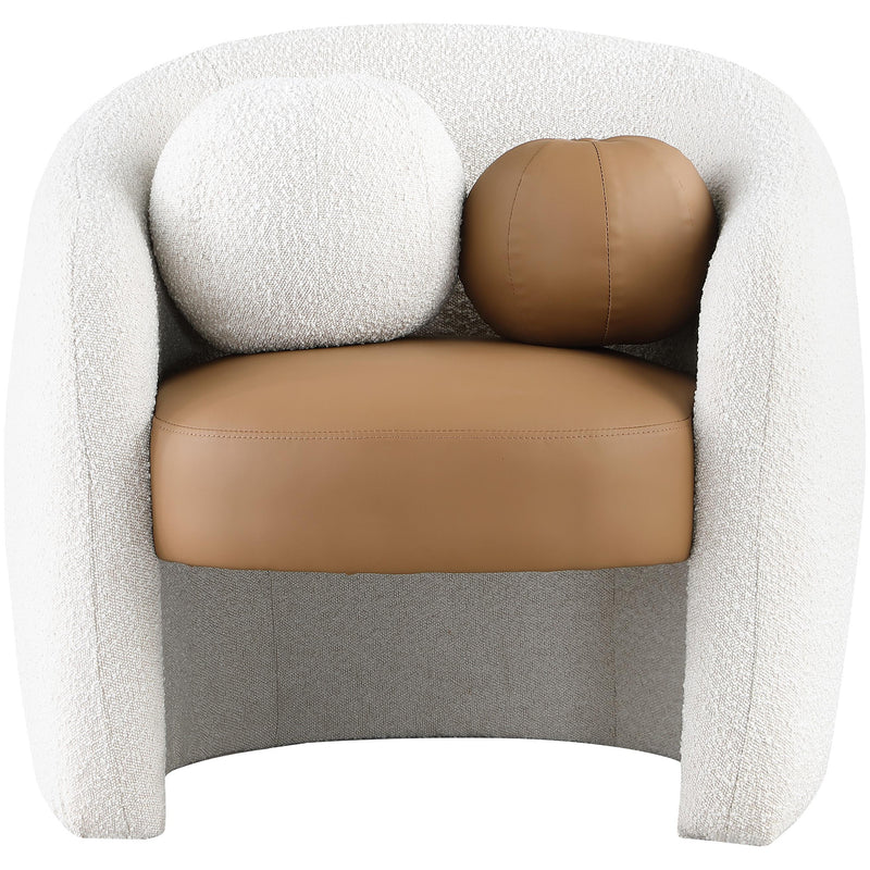 Meridian Acadia Cognac Vegan Leather / Cream Boucle Fabric Accent Chair IMAGE 5