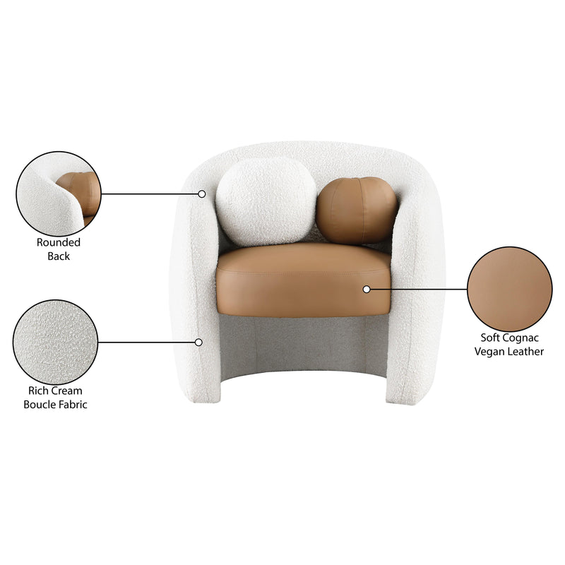 Meridian Acadia Cognac Vegan Leather / Cream Boucle Fabric Accent Chair IMAGE 8
