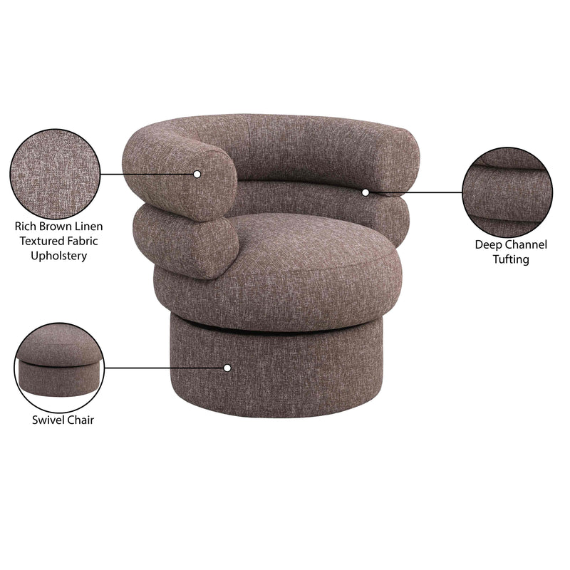 Meridian Valentina Brown Linen Textured Fabric Accent Swivel Chair IMAGE 10