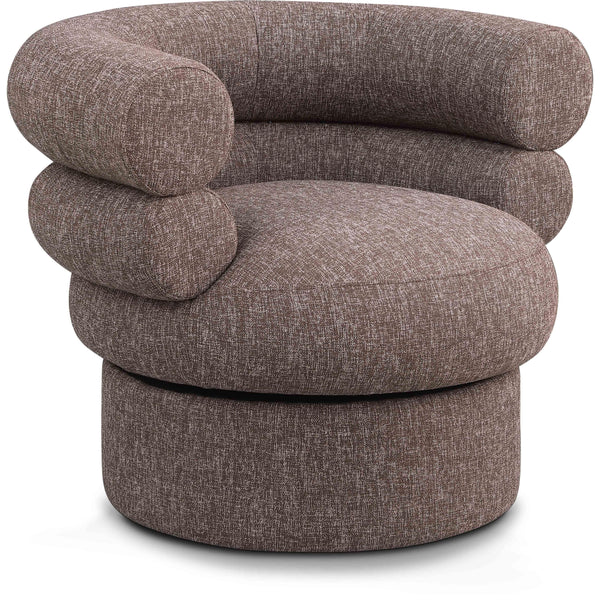 Meridian Valentina Brown Linen Textured Fabric Accent Swivel Chair IMAGE 1