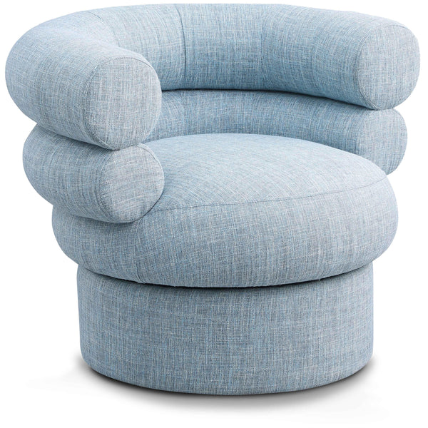 Meridian Valentina Light Blue Linen Textured Fabric Accent Swivel Chair IMAGE 1