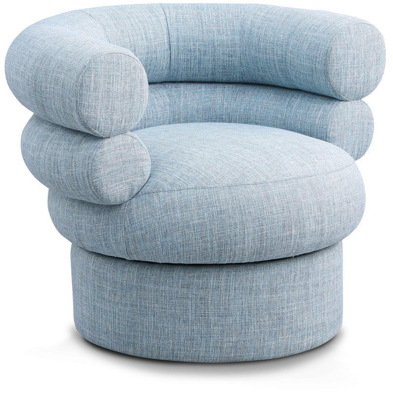 Meridian Valentina Light Blue Linen Textured Fabric Accent Swivel Chair IMAGE 1