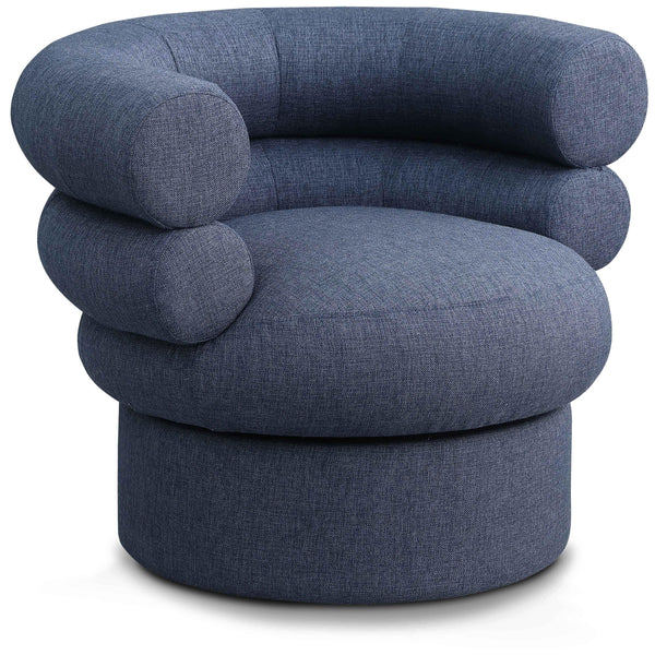 Meridian Valentina Dark Navy Linen Textured Fabric Accent Swivel Chair IMAGE 1