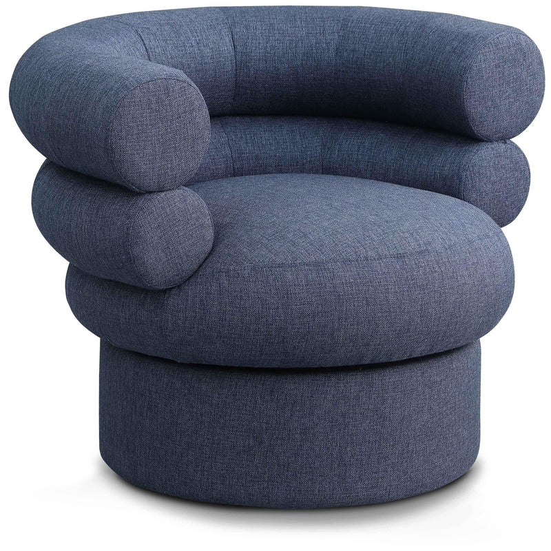 Meridian Valentina Dark Navy Linen Textured Fabric Accent Swivel Chair IMAGE 1