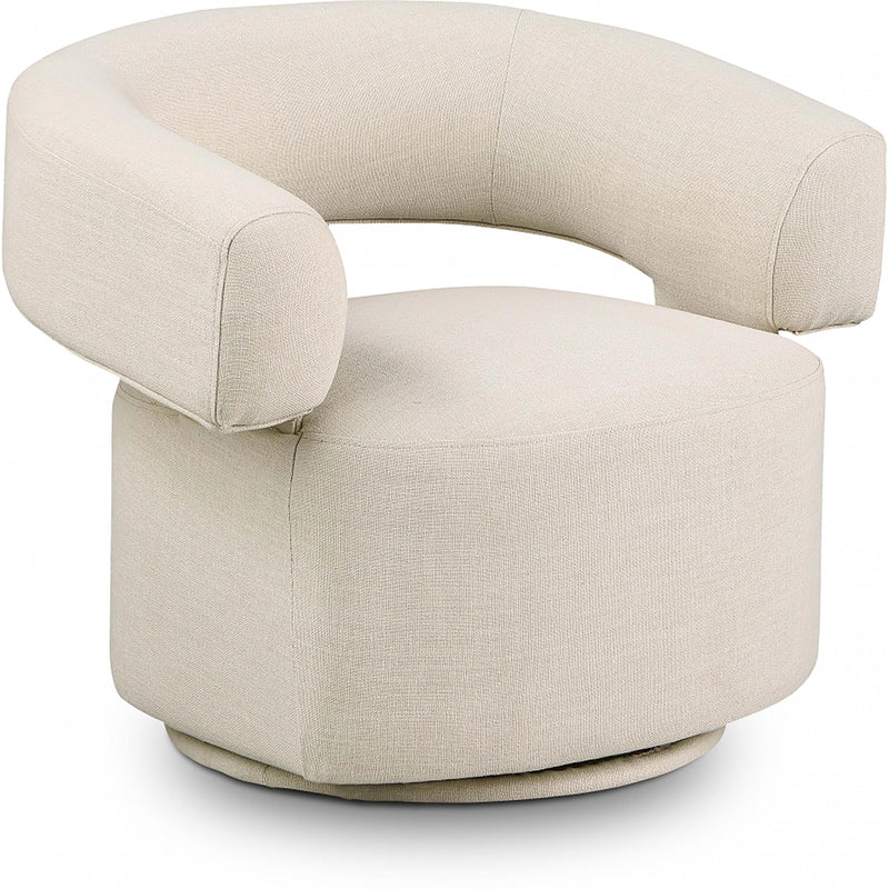 Meridian Niya Beige Linen Textured Fabric Swivel Accent Chair IMAGE 1