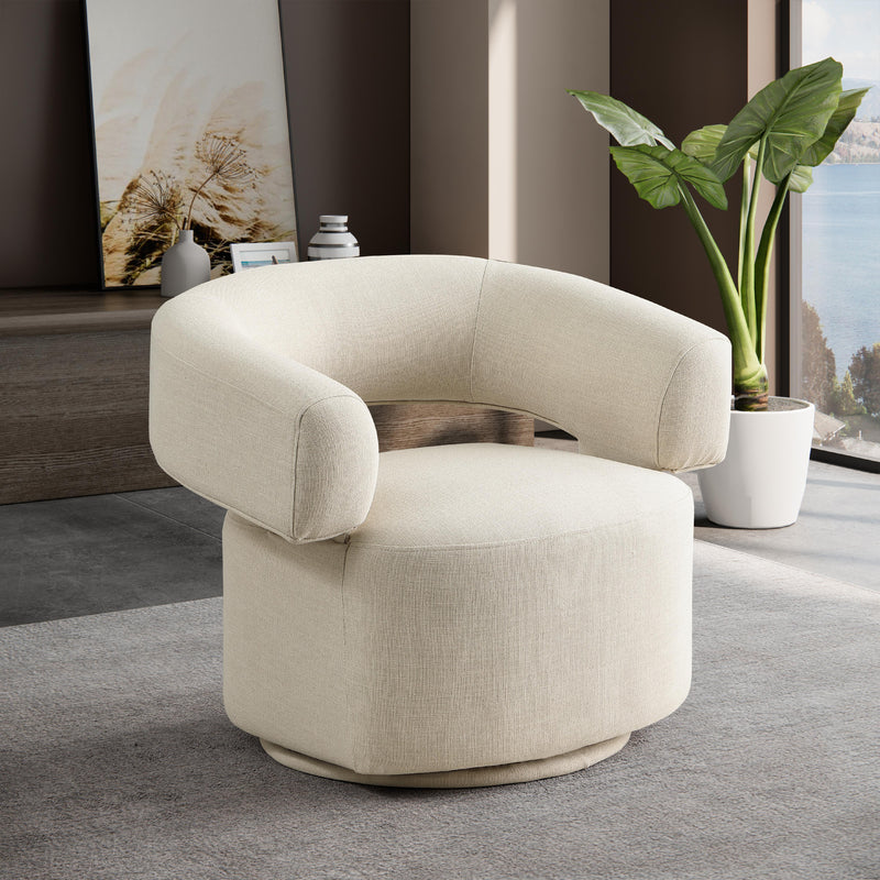Meridian Niya Beige Linen Textured Fabric Swivel Accent Chair IMAGE 2