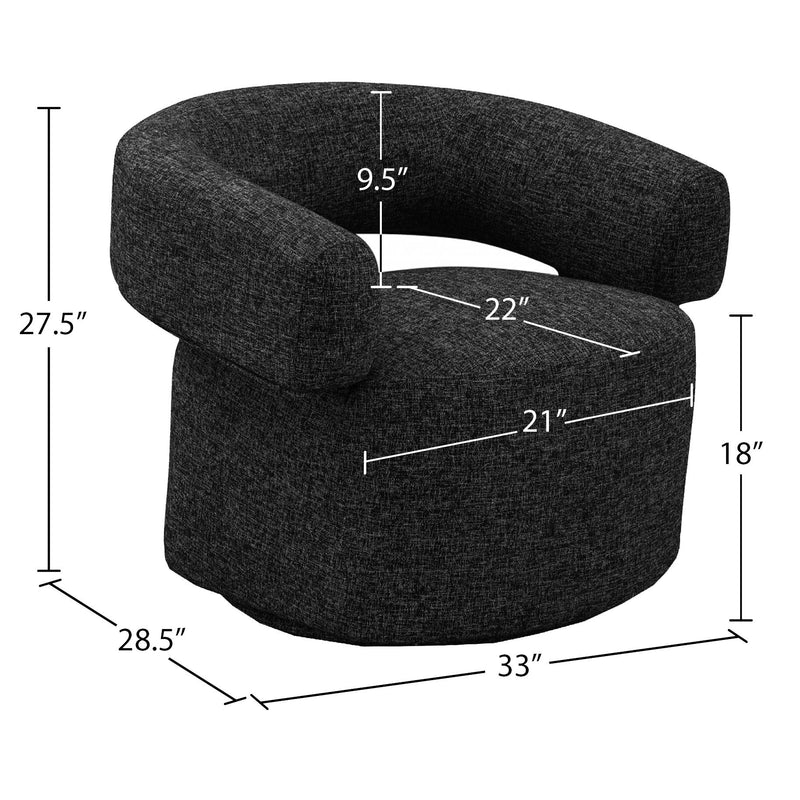 Meridian Niya Black Linen Textured Fabric Swivel Accent Chair IMAGE 10