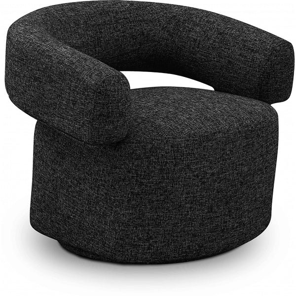 Meridian Niya Black Linen Textured Fabric Swivel Accent Chair IMAGE 1