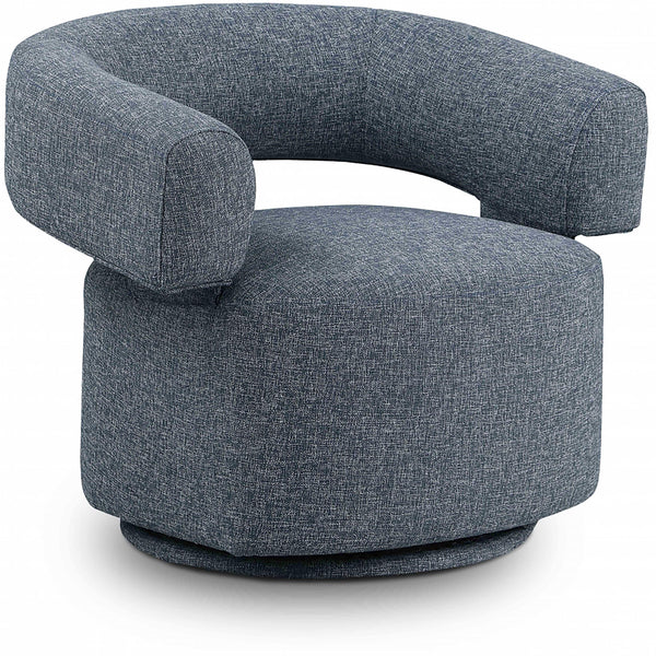 Meridian Niya Blue Linen Textured Fabric Swivel Accent Chair IMAGE 1