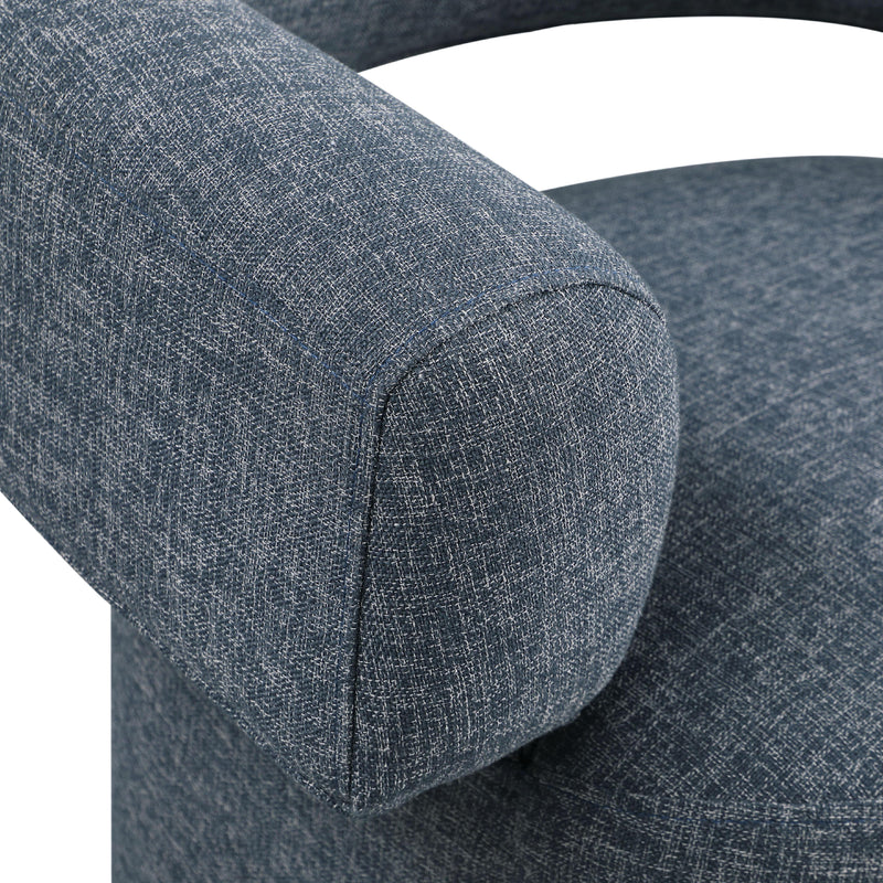 Meridian Niya Blue Linen Textured Fabric Swivel Accent Chair IMAGE 7