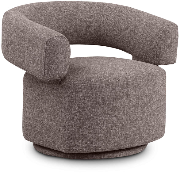 Meridian Niya Brown Linen Textured Fabric Swivel Accent Chair IMAGE 1