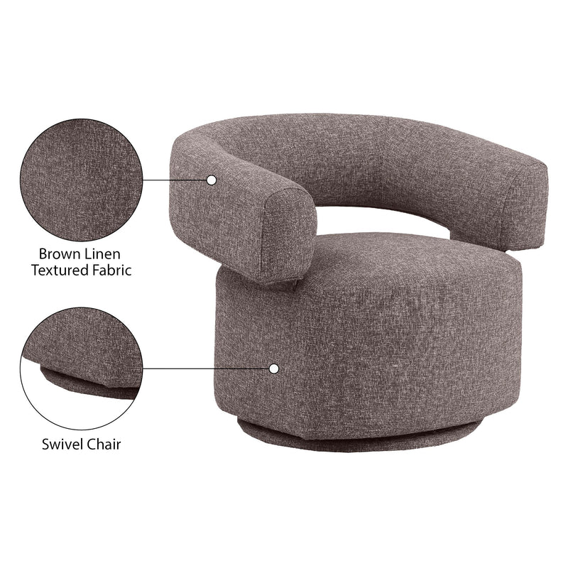 Meridian Niya Brown Linen Textured Fabric Swivel Accent Chair IMAGE 9