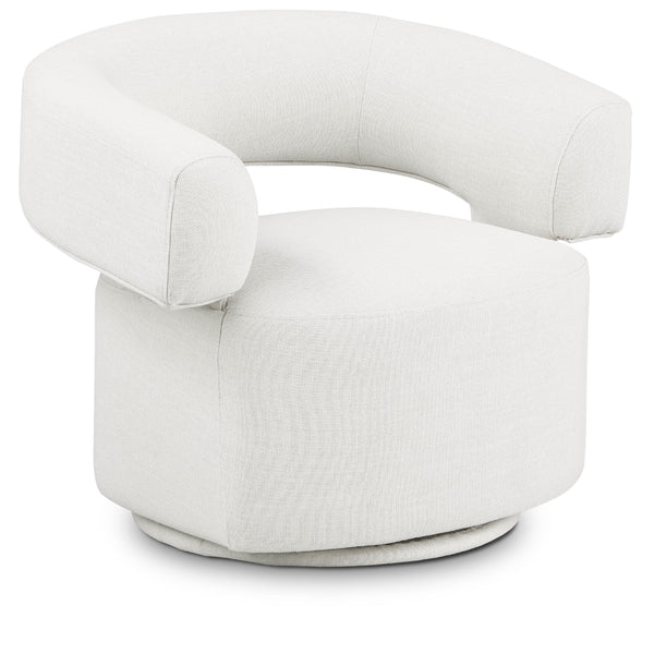 Meridian Niya Cream Linen Textured Fabric Swivel Accent Chair IMAGE 1