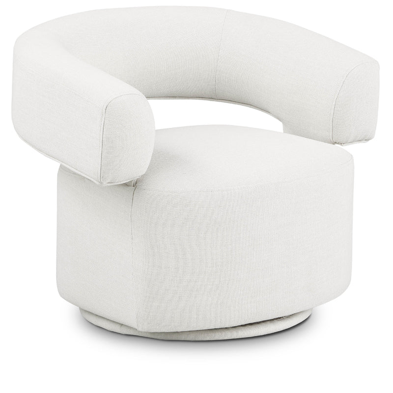 Meridian Niya Cream Linen Textured Fabric Swivel Accent Chair IMAGE 1