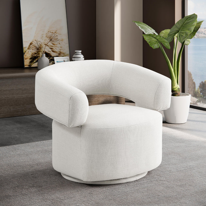Meridian Niya Cream Linen Textured Fabric Swivel Accent Chair IMAGE 2
