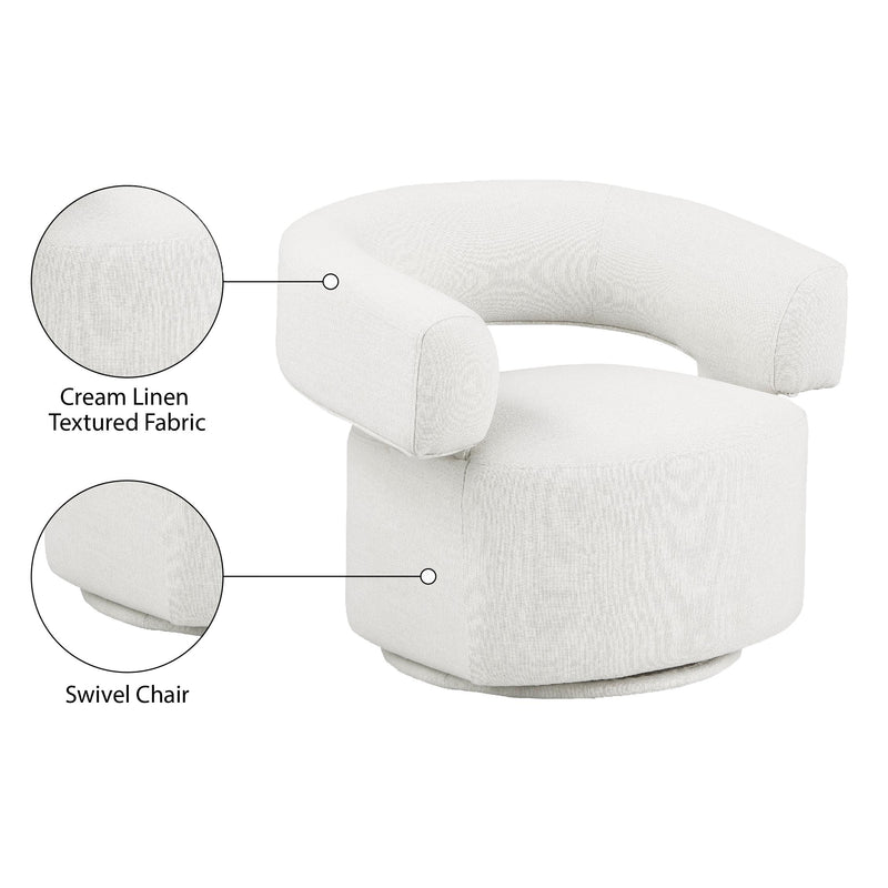 Meridian Niya Cream Linen Textured Fabric Swivel Accent Chair IMAGE 9