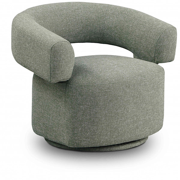 Meridian Niya Green Linen Textured Fabric Swivel Accent Chair IMAGE 1