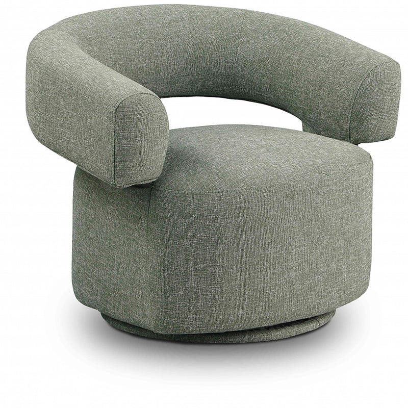 Meridian Niya Green Linen Textured Fabric Swivel Accent Chair IMAGE 1