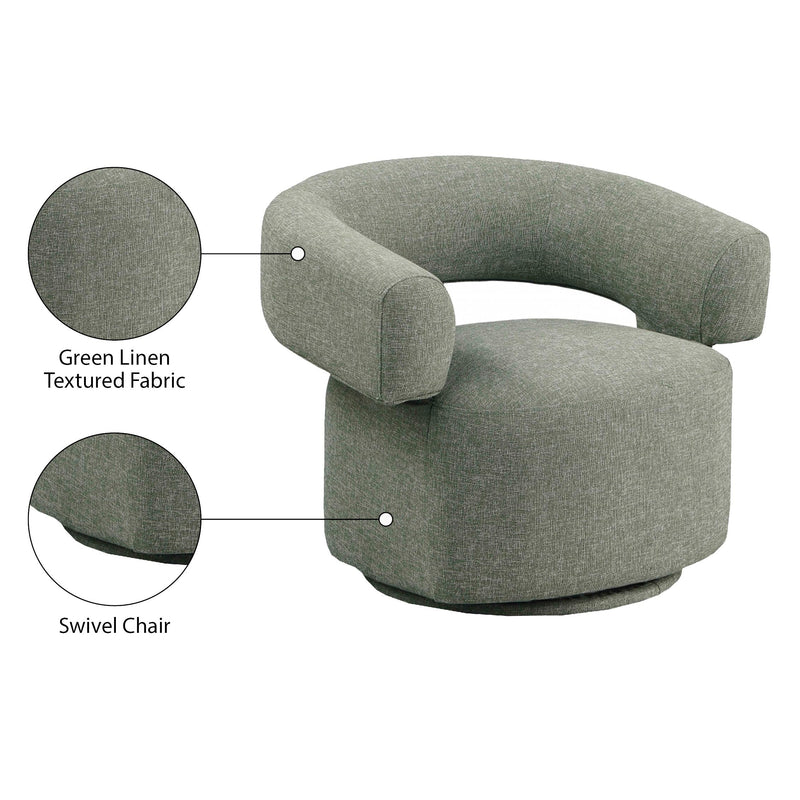 Meridian Niya Green Linen Textured Fabric Swivel Accent Chair IMAGE 9