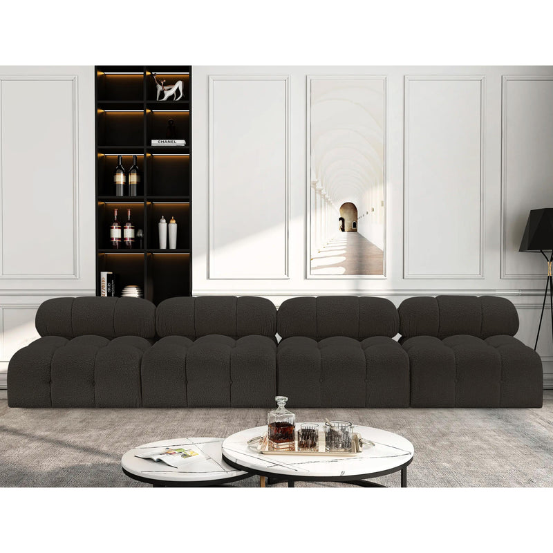 Meridian Ames Brown Boucle Fabric Modular Sofa IMAGE 2